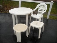 Plastic Table, Chair and 2 Side Tables