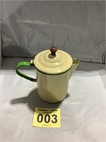 9” cream and green coffee pot