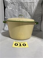 Country Cream and Green Enamel Pot with lid