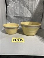 WATT Pottery 2 pc blue and pink banded Bowls