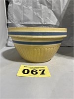 10” Yellow ware Blue and White Banded Mixing Bowl