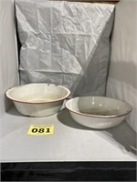 2 white and red enamel Bowls