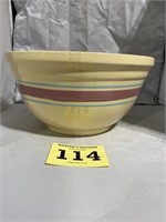 14” Watt Pottery Pink and Blue Banded Bowl