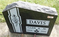 Engraved granite headstone: 24.5"W x 6"D x 20"H