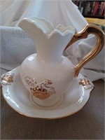 Beautiful ivory & gold pitcher and  bowl