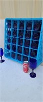 25 blue stem wine glasses with plastic tray