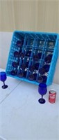 15 blue stem wine glasses with plastic tray