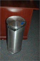Stainless steel lidded trash can