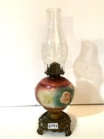 VINTAGE GLASS OIL LAMP - 18" TALL W/GLOBE