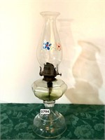VINTAGE GLASS OIL LAMP - HANDPAINTED FLOWERS - 18"