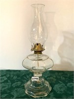 VINTAGE GLASS OIL LAMP - 18" TALL WITH GLOBE