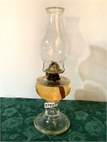 VINTAGE GLASS OIL LAMP- 18" TALL WITH GLOBE
