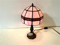 LEADED/STAINED GLASS LAMP W/METAL BASE-11 1/2" T