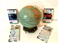 GLOBE-12" TALL-PARIS & LONDON BOOKS-MAPS