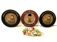 3 WOODEN CHRISTMAS PLATES AND MORE