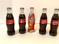 5 ASSORTED COLLECTIBLE COCA COLA BOTTLES-FULL