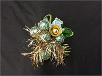 Vtg Christmas Corsage w Tinsel & Glass Ornaments