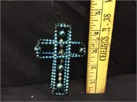Antique Glass Bead Cross Christmas Ornament