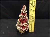Antique Red Bottle Brush Christmas Tree w Ornament