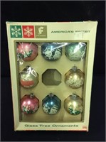 8 Vintage Motto Glass Christmas Tree Ornaments
