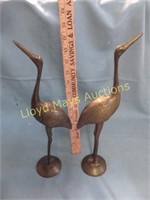 Solid Brass Egret Bird Pair - 15" Tall