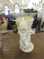 14" cherub statue with glass bowl