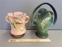 Pr Roseville Art Pottery Items: Vase & Basket