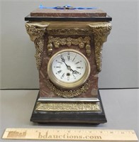 Marble & Bronze Mantle Clock Ram Heads