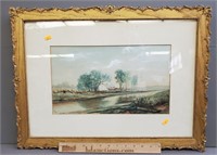Antique Watercolor Landscape Initial Signed