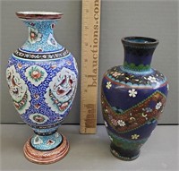 Cloisonne & Painted Enamel Vases Lot of 2
