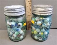 2 Old Ball Jars Full of Marbles