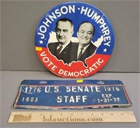Vintage Political Large Pinback & License Plate