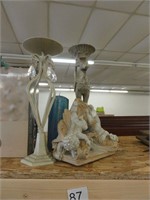 cherub shelf, deer candle stand, assorted decor