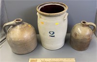 Stoneware Jugs & 2 Gallon Churn