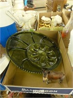 green glass serving tray, small animal