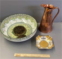 Art Nouveau Lot: Copper Pitcher, Wash Bowl, Plate