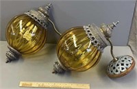 Pair of Vintage Amber Glass Lights