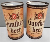 2 Gunther Vintage Flat Top Beer Cans