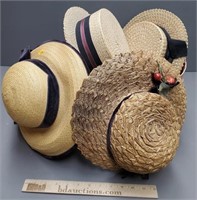 4 Vintage Straw Hats 3 Ladies, 1 Man's
