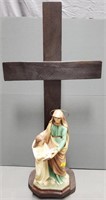 Religious Wooden Cross, Plaster Statue