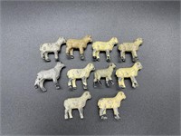 10 - miniature lead sheep figures