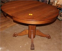Round Oak Pedestal Table With Claw Feet