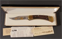 Buck 110 Gold etched Daniel Boone folding knife