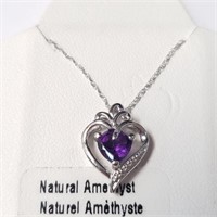 Silver Natural Amethyst 18" Necklace