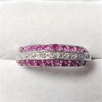 Silver Ruby And White Topaz(1.1ct) Ring