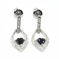 Silver Blue Sapphire White Topaz(1.75ct) Earrings