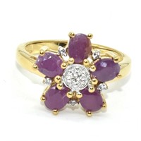 Gold plated Sil Ruby White Topaz(2.75ct) Ring