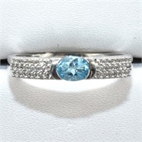 Silver Blue Topaz Cz(0.8ct) Ring