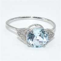 Silver Diamond(0.15) Blue Topaz(1.5ct) Ring