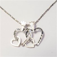 Silver 2 Heart Pendant 20" Necklace